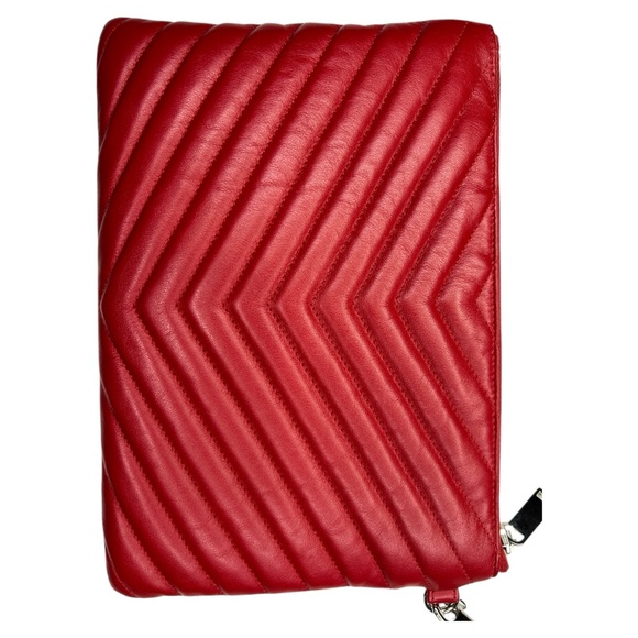 SAINT LAURENT YSL MONOGRAM ROUGE EROS MATELASSE CALFSKIN WRISTLET POUCH/CLUTCH - Picture 15 of 16